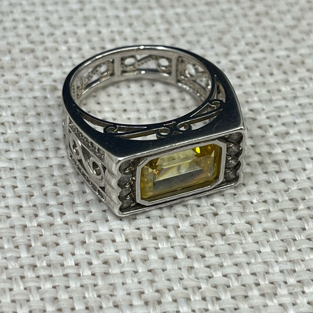 Vintage 925 Sterling Silver SWJ CZ Statement Ring – Yellow Emerald Cut Size 5.75 - Picture 9 of 17